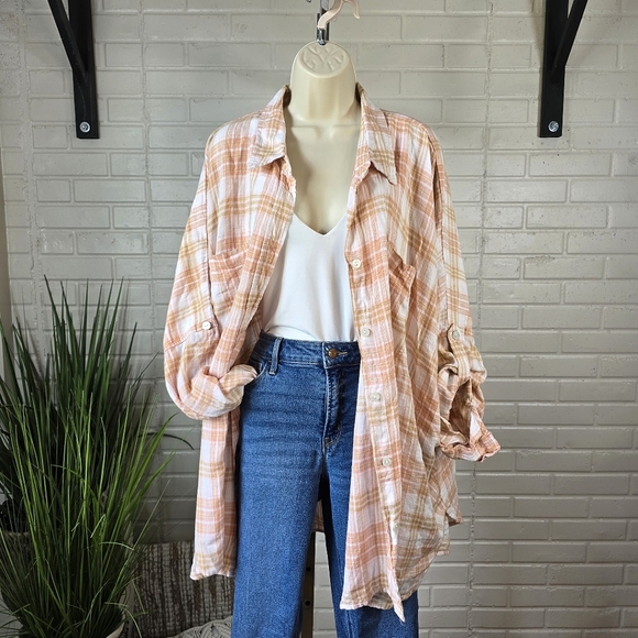 American Eagle Outfitters Tops - NWT American Eagle Pink Plaid Long Sleeve Button Up Top Size Extra Large